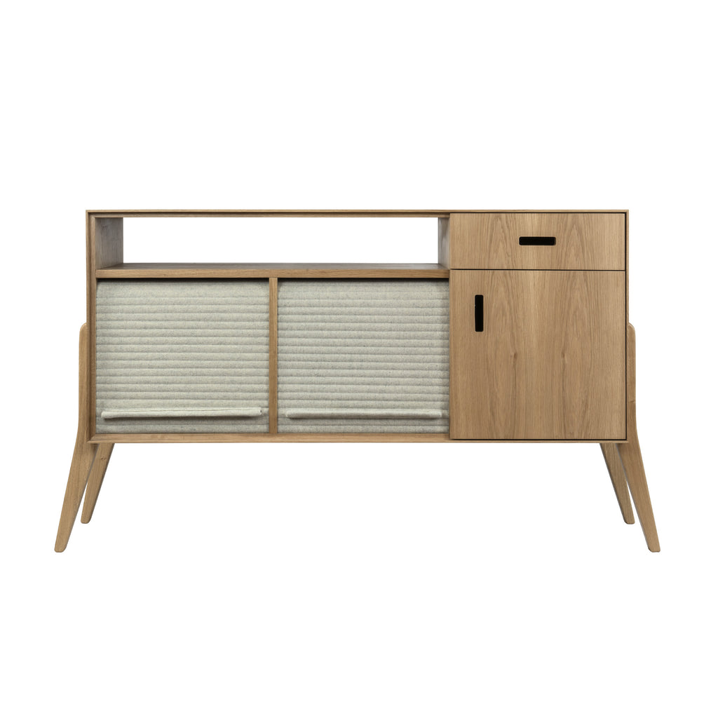 Tuntum, Arruma, oak and wool shutters,  multi functional sideboard.